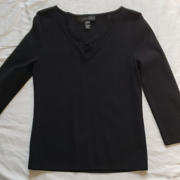 Strappy front v neck long sleeve top - Picture 2 of 2